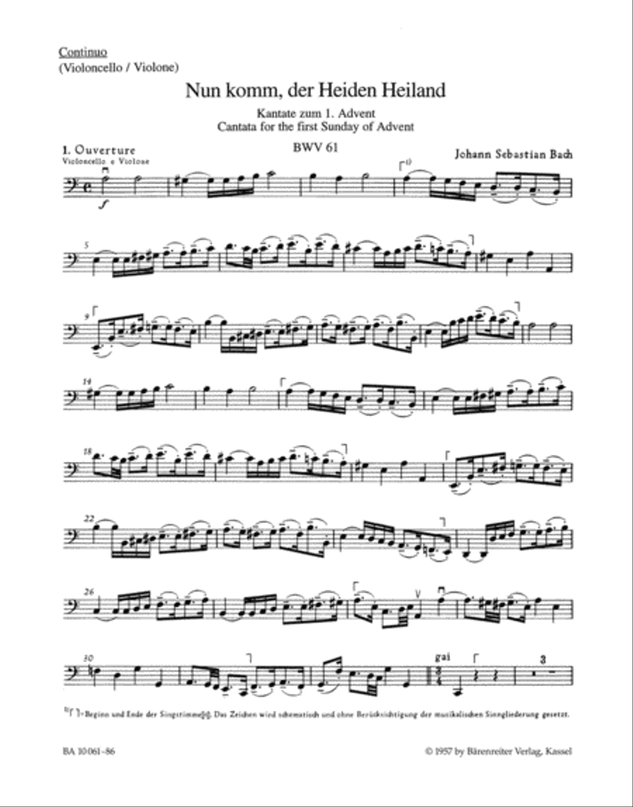 Nun komm, der Heiden Heiland, BWV 61 Double Bass scores gallery preview page 1