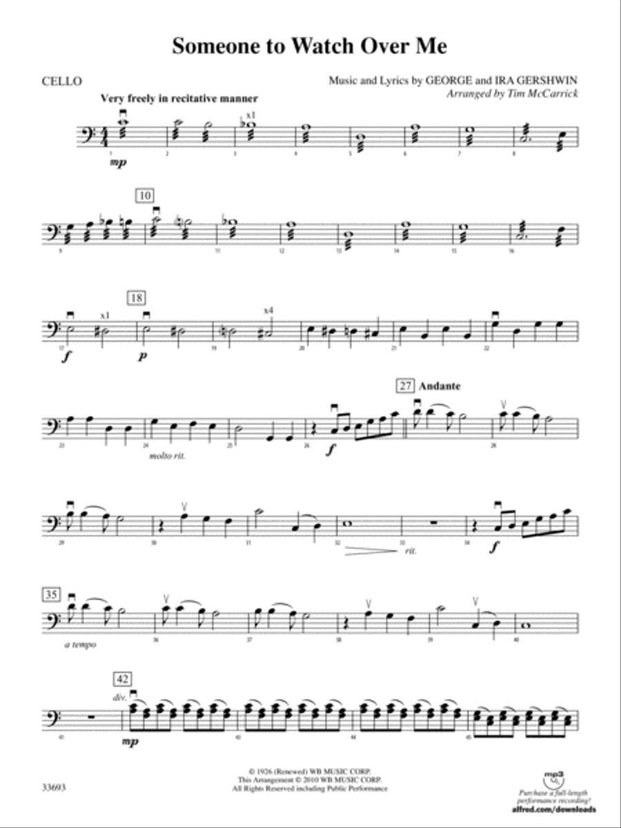Someone to Watch Over Me: Cello String Orchestra scores gallery preview page 1