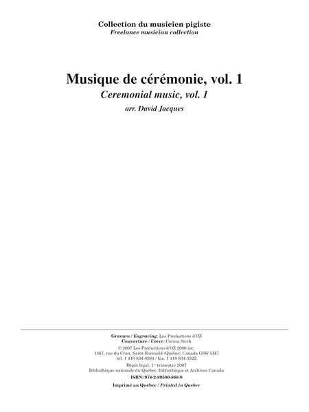 Collection du musicien pigiste, Musique de cérémonie, vol. 1