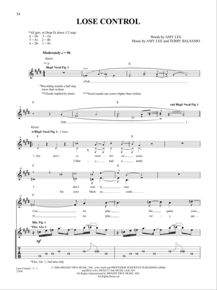Lose Control Guitar Tablature scores gallery preview page 1