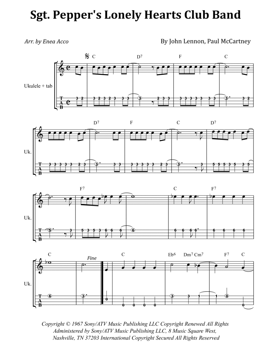 Sgt. Pepper's Lonely Hearts Club Band Ukulele scores gallery preview page 1