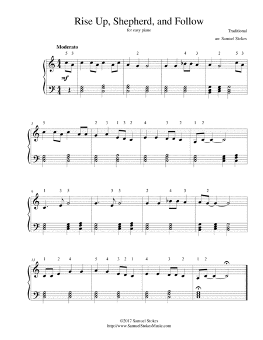 Rise Up, Shepherd, and Follow - for easy piano Easy Piano scores gallery preview page 1