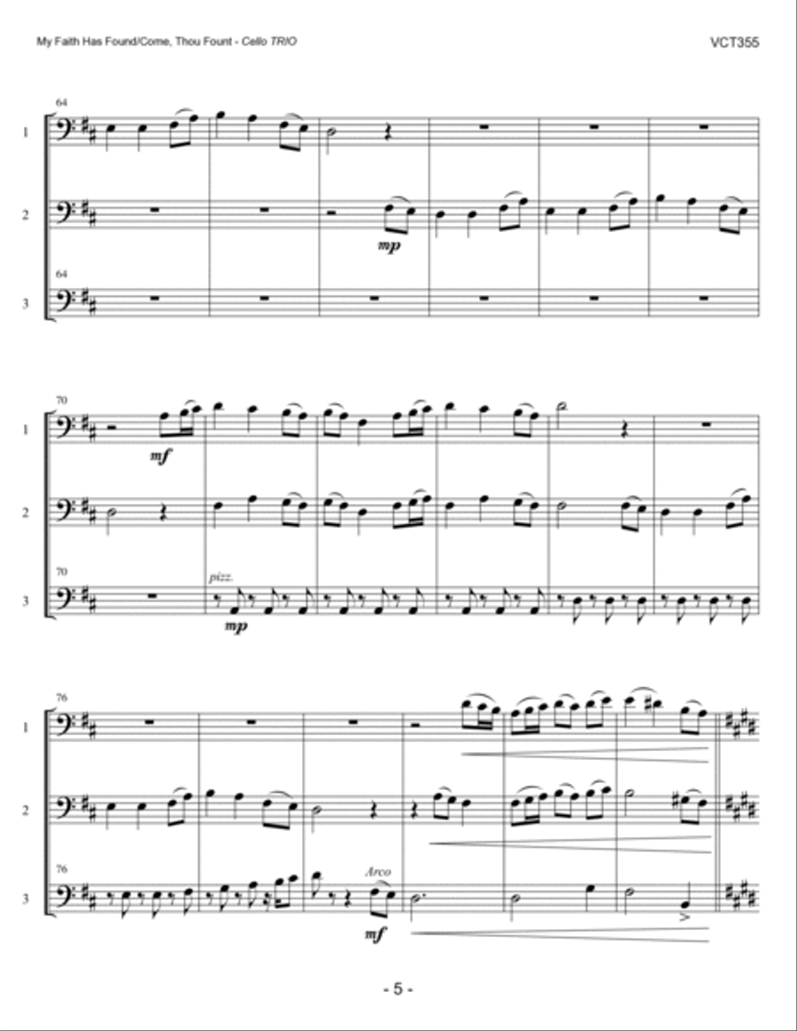 MY FAITH HAS FOUND A RESTING PLACE/COME THOU FOUNT OF EVERY BLESSING - Cello Trio (unaccompanied) String Trio scores gallery preview page 5