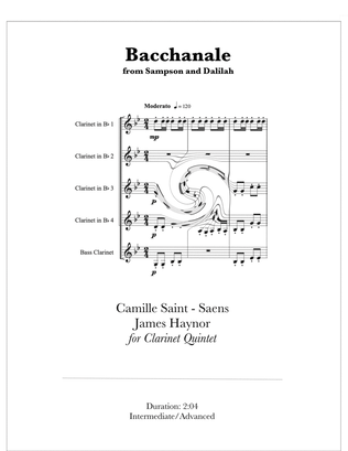 Book cover for Bacchanole from Samson and Delilah for Clarinet Quintet