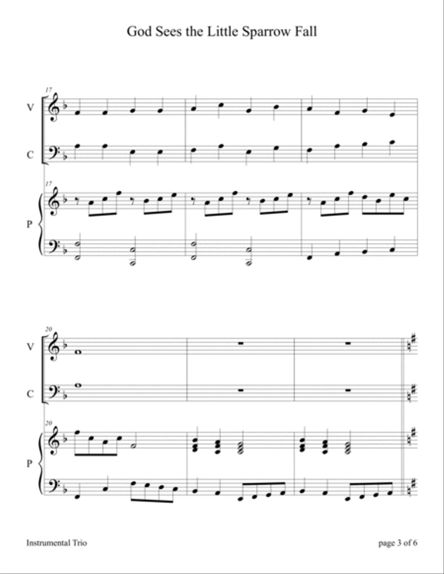 God Sees the Little Sparrow Fall (for Violin and Cello Duet with Piano Accompaniment) Piano Trio scores gallery preview page 6
