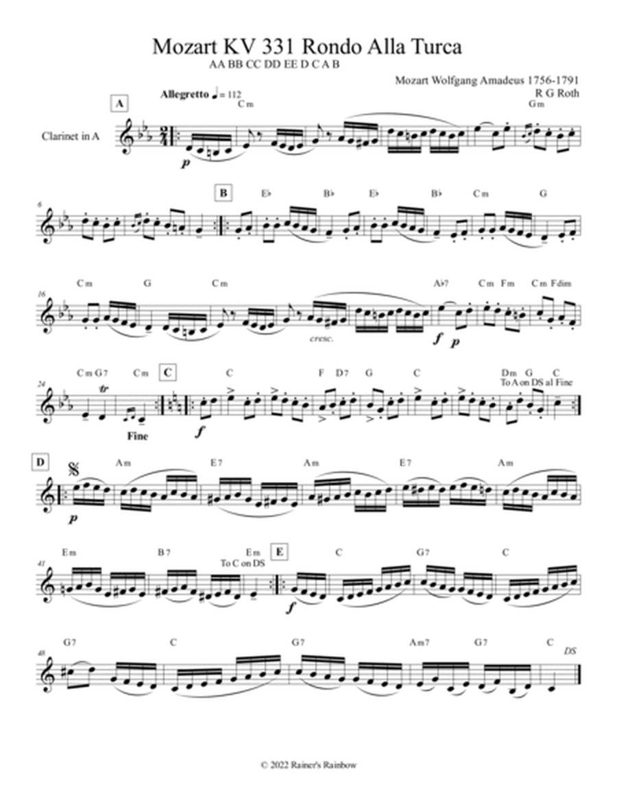 Mozart Rondo Alla Turca for Clarinet