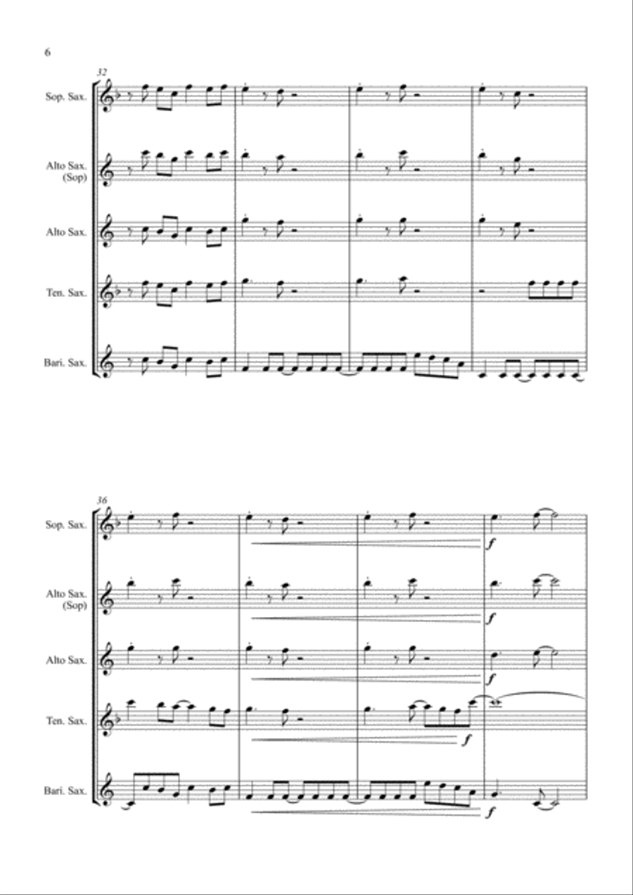 Don't Stop Believin' Saxophone Quartet scores gallery preview page 6