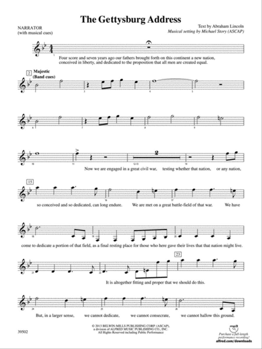 The Gettysburg Address: Narrator with Music Concert Band scores gallery preview page 1