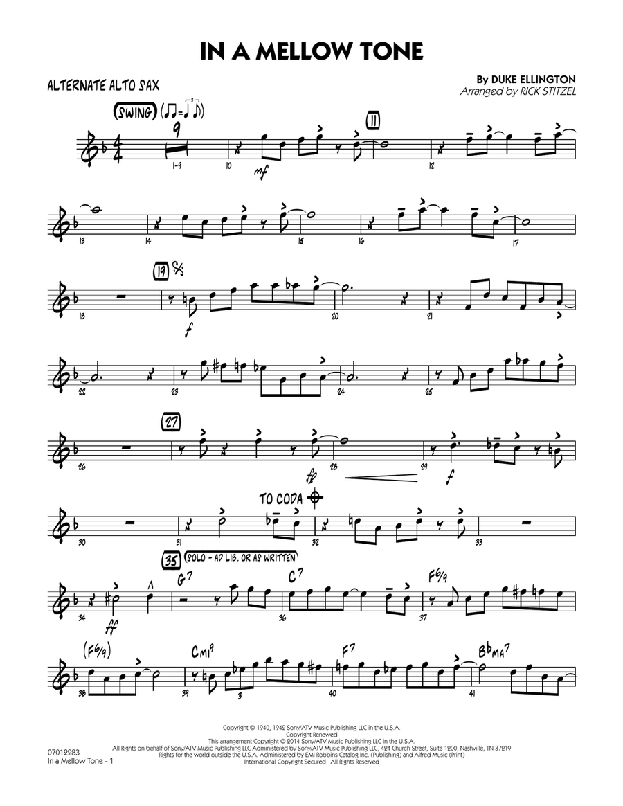 In a Mellow Tone - Alternate Alto Sax Jazz Ensemble scores gallery preview page 1