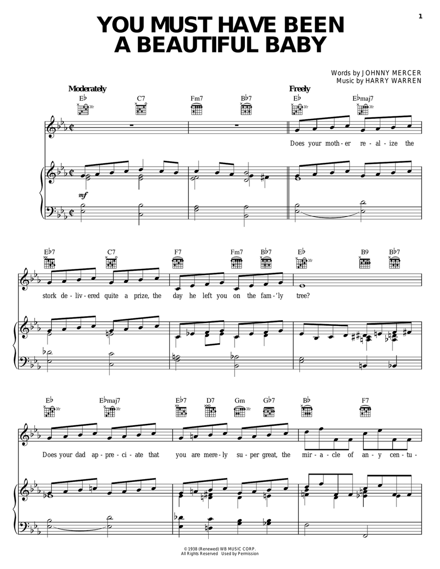 You Must Have Been A Beautiful Baby Piano, Vocal, Guitar scores gallery preview page 1