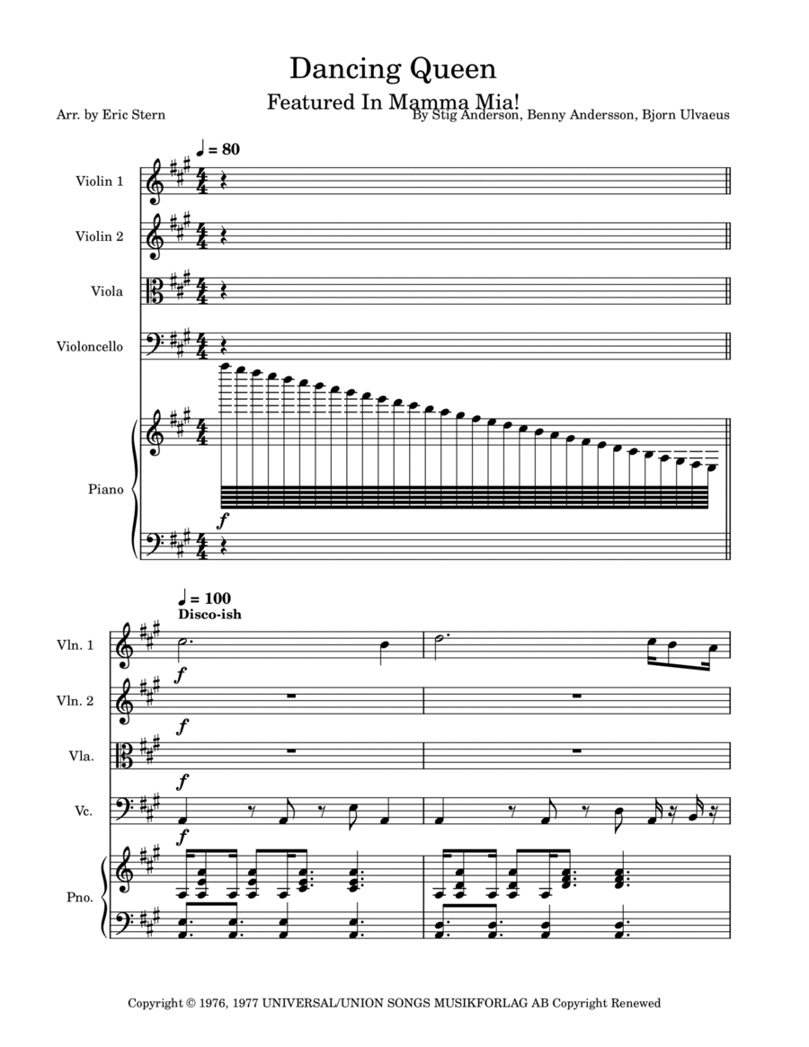 Dancing Queen Piano Quintet scores gallery preview page 1