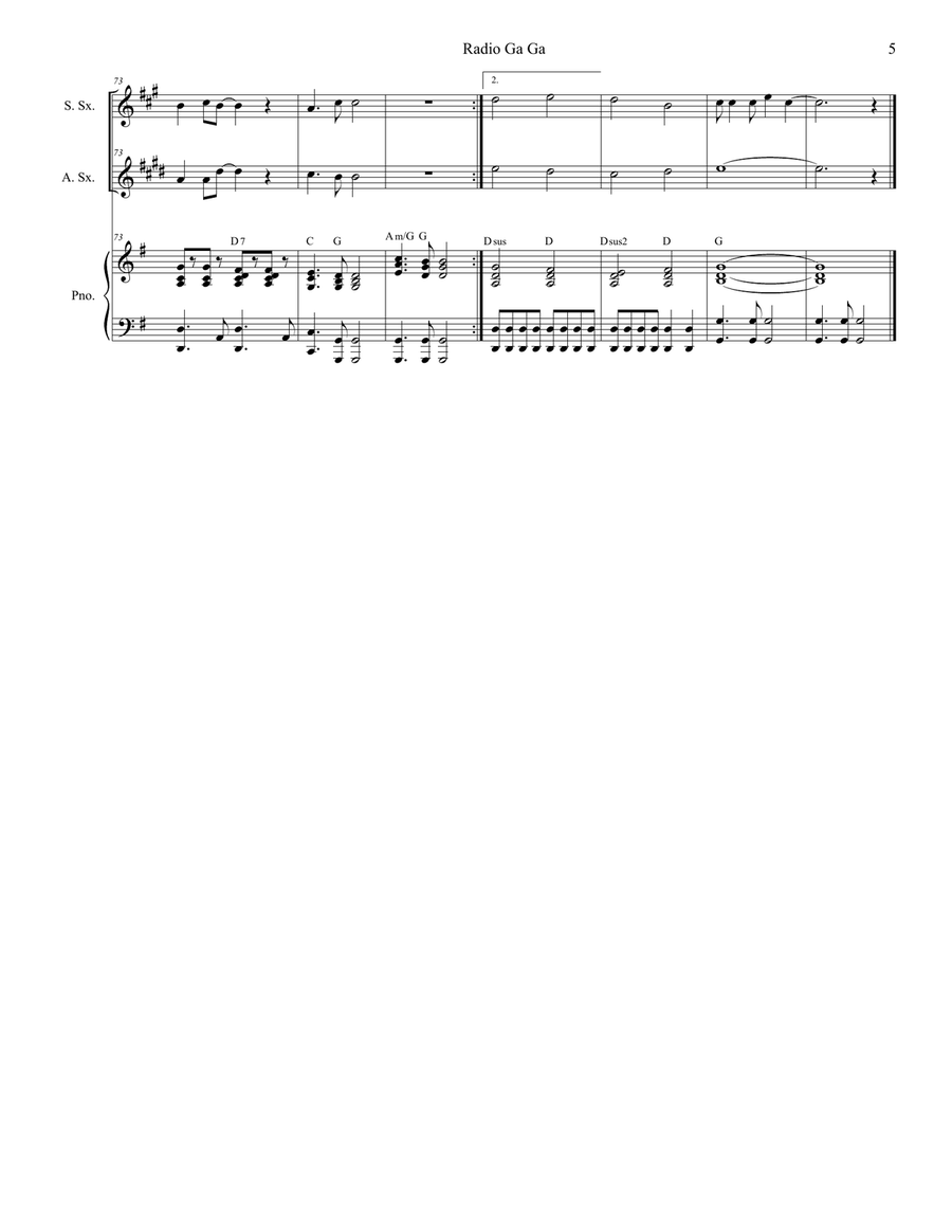 Radio Ga Ga Woodwind Duet scores gallery preview page 5