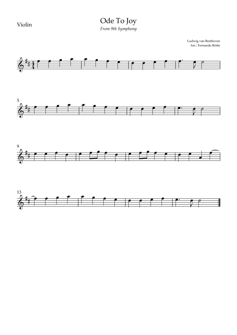 Ode To Joy (from Beethoven's 9th Symphony) for Violin Solo Violin Solo scores gallery preview page 1