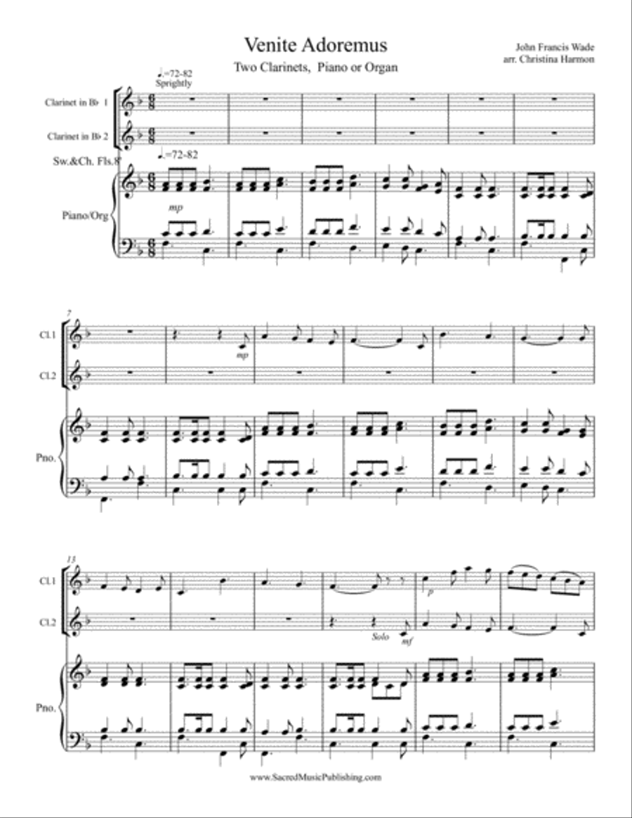 Venite Adoremus (The Snow Lay on the Ground) - Two Clarinets, Piano or Organ Clarinet Duet scores gallery preview page 2