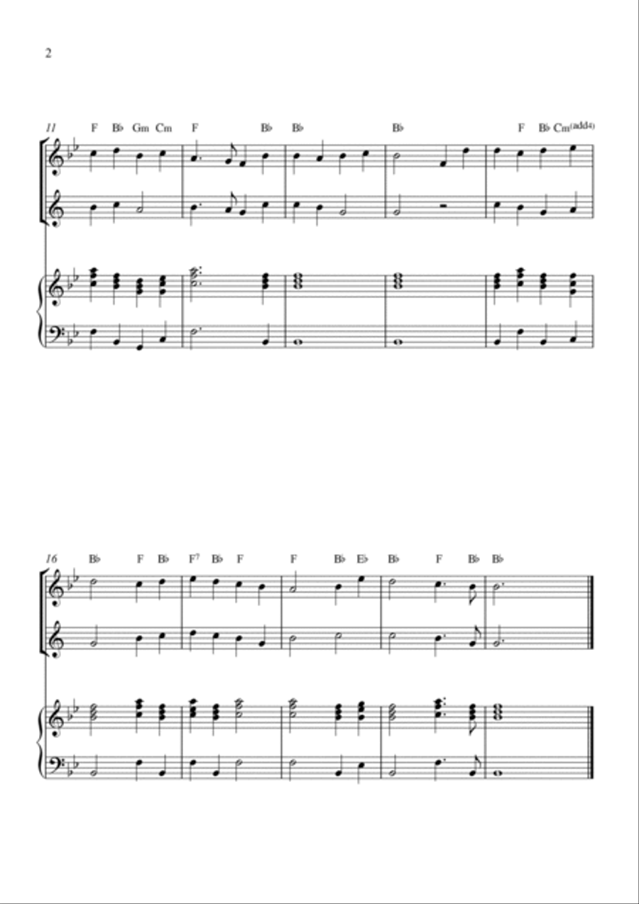 O Come, All Ye Faithful - Flute and clarinet with piano and chords Woodwind Duet scores gallery preview page 2