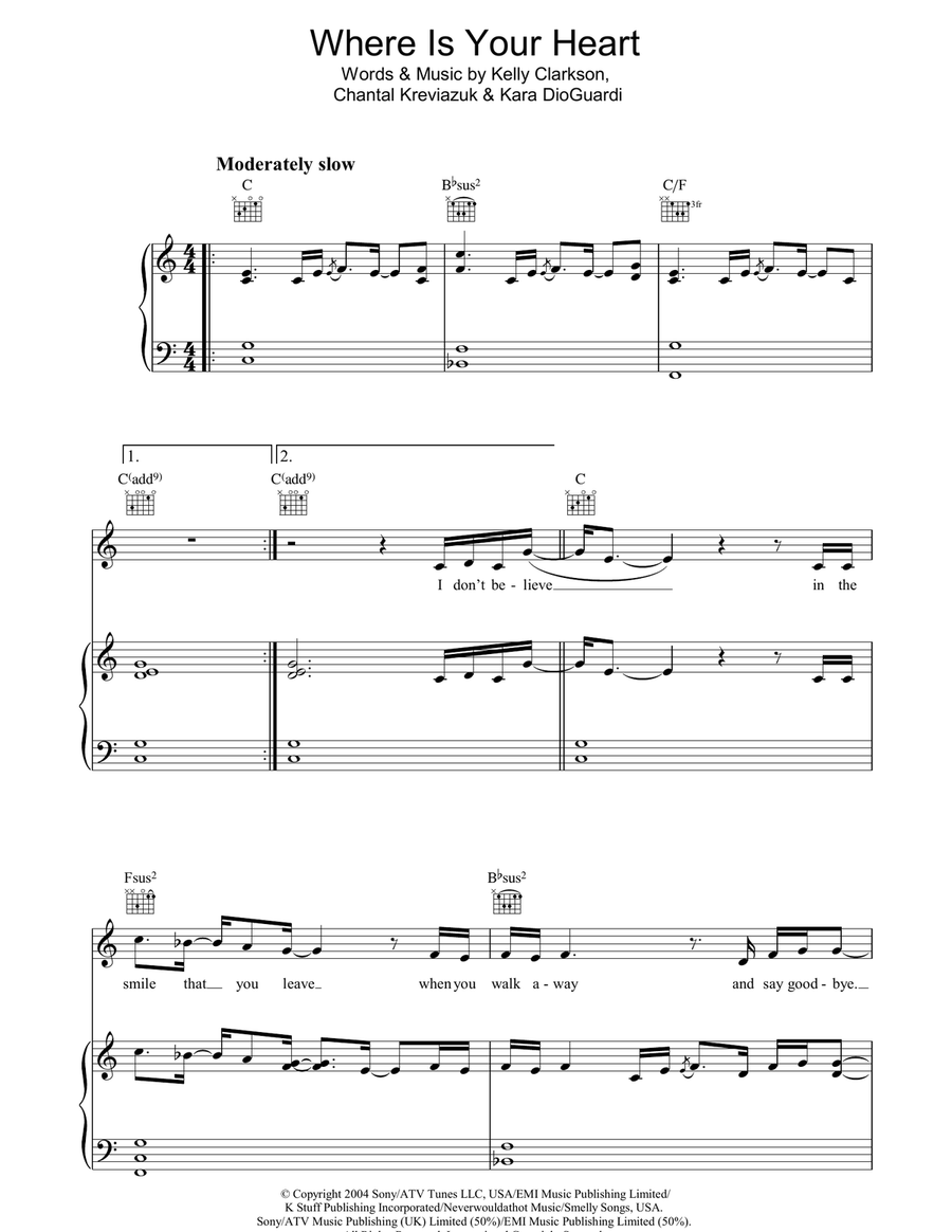 Where Is Your Heart Piano, Vocal, Guitar scores gallery preview page 1
