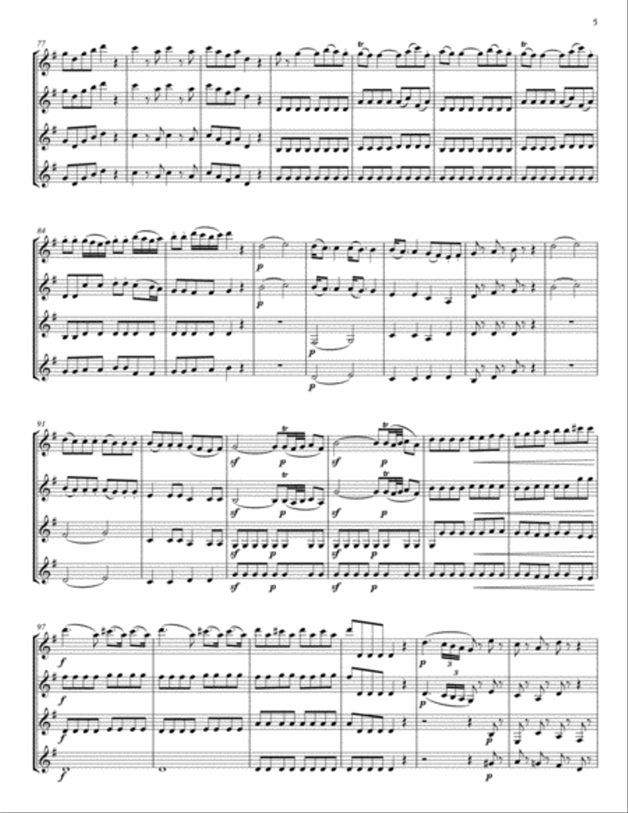 Eine Kleine Nachtmusik, K525 for Clarinet Quartet/Choir Choir scores gallery preview page 5