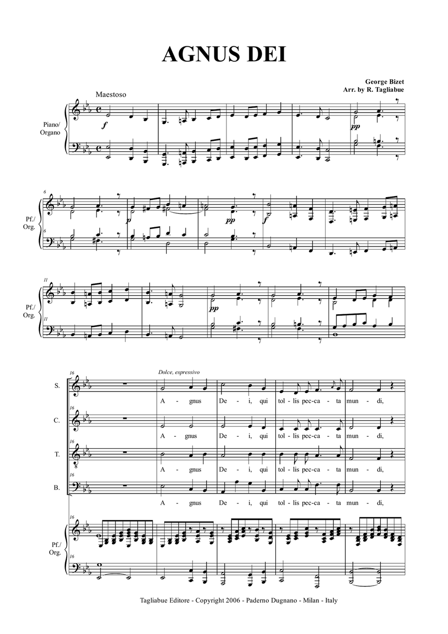 AGNUS DEI - G. Bizet - Arr. for SATB Choir and Organ/Piano 4-Part scores gallery preview page 1