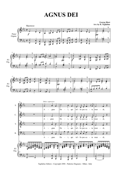 AGNUS DEI - G. Bizet - Arr. for SATB Choir and Organ/Piano image number null