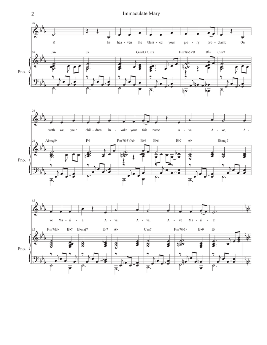 Immaculate Mary (Vocal solo) Piano, Vocal scores gallery preview page 2