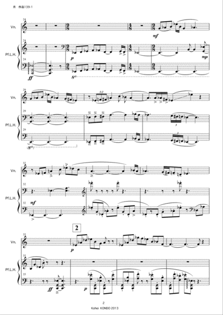 Three pieces for violin and piano with left hand Op.139
