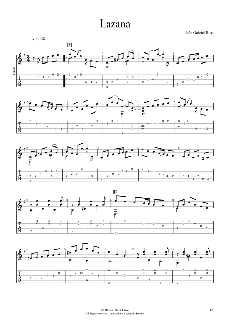 Lazana (Guitar Solo) Guitar Tablature scores gallery preview page 1
