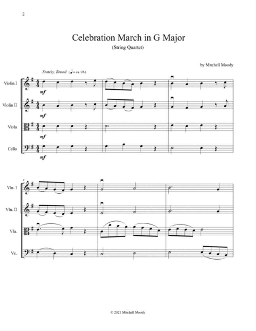Celebration March in G Major - String Quartet String Quartet scores gallery preview page 2