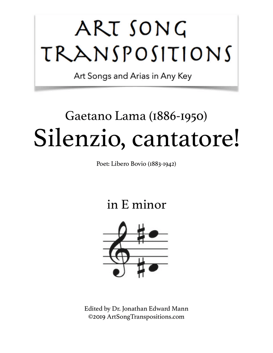LAMA: Silenzio, cantatore! (transposed to E minor) Voice scores gallery preview page 1