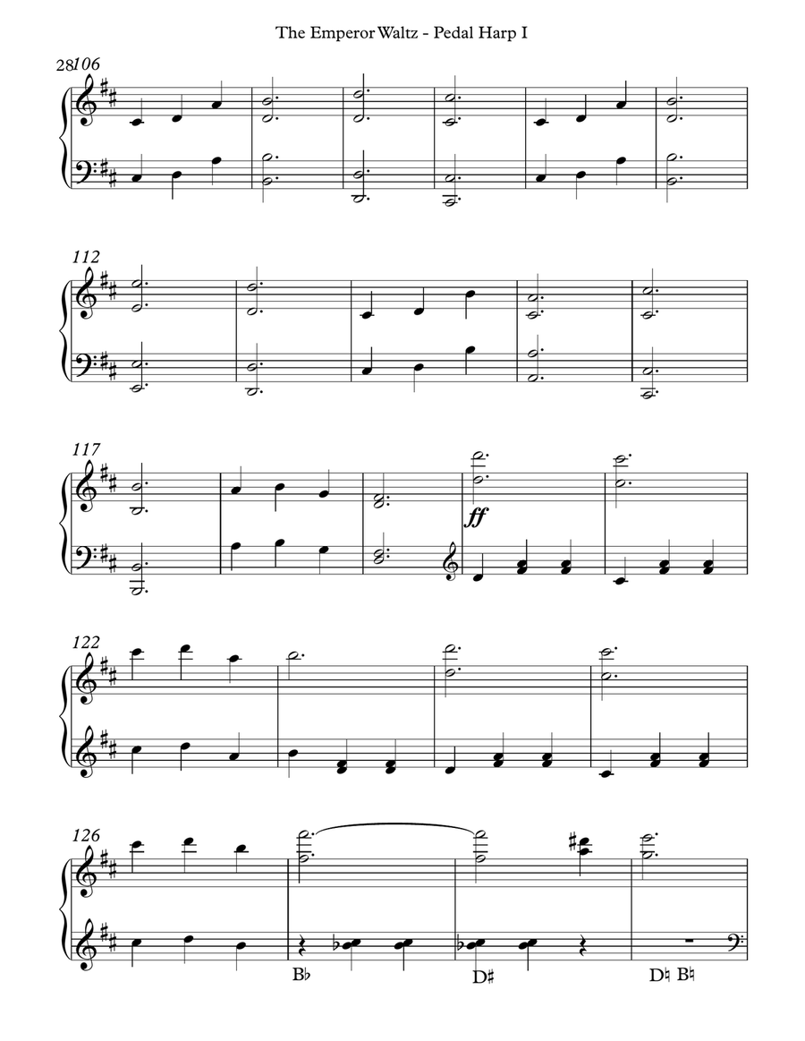 The Emperor Waltz, Pedal Harp I Pedal Harp scores gallery preview page 6