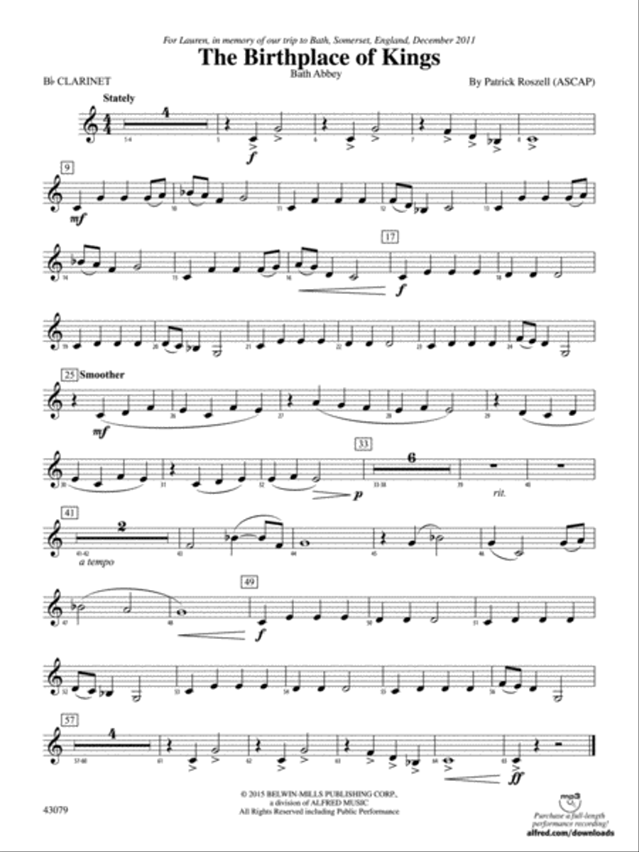 The Birthplace of Kings: 1st B-flat Clarinet Concert Band scores gallery preview page 1