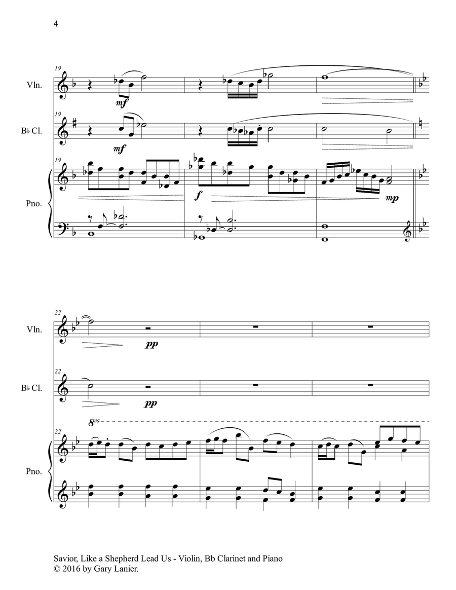 SAVIOR, LIKE A SHEPHERD LEAD US (Trio – Violin, Bb Clarinet & Piano with Parts) B-Flat Clarinet scores gallery preview page 5