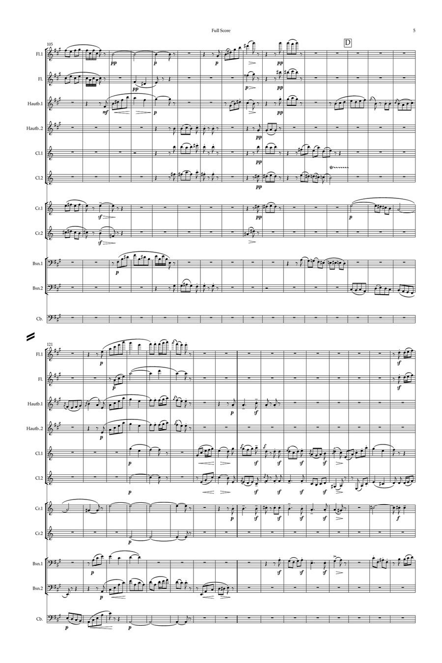 Chabrier: Suite Pastorale II.Danse Villageoise - wind dectet/bass Large Ensemble scores gallery preview page 5