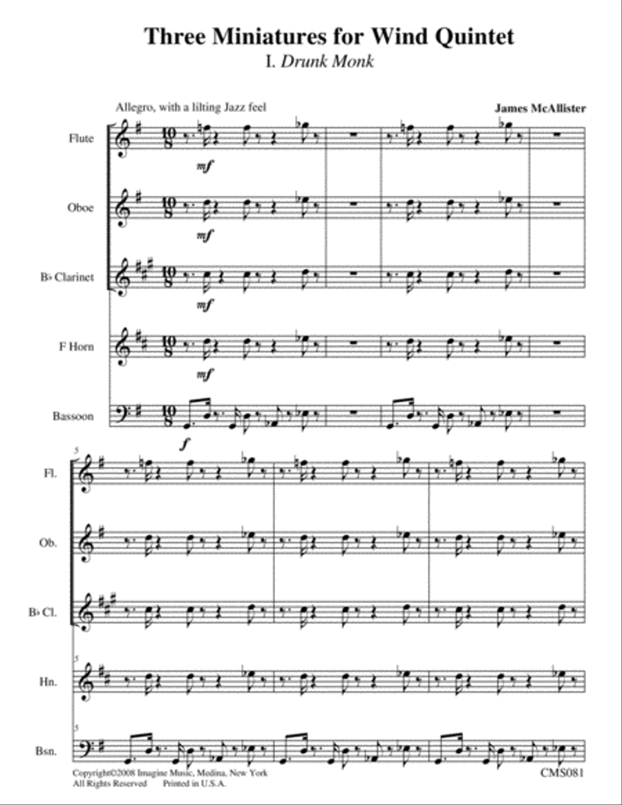 Three Miniatures Woodwind Quintet scores gallery preview page 2