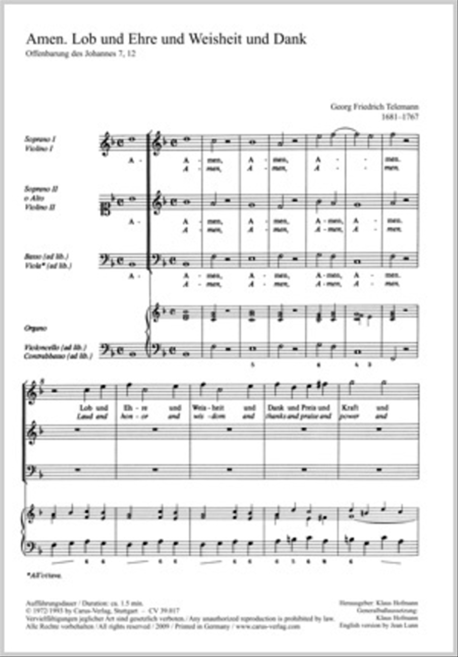 Amen. Laud and honor and wisdom and thanks (Amen. Lob und Ehre und Weisheit und Dank) SA scores gallery preview page 1