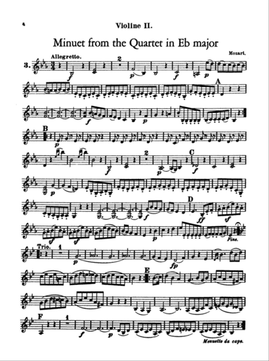 Album of Easy String Quartets, Volume I (Pieces by Bach, Haydn, Mozart, Beethoven, Schumann, Mendelssohn, and others): 2nd Violin String Quartet scores gallery preview page 4