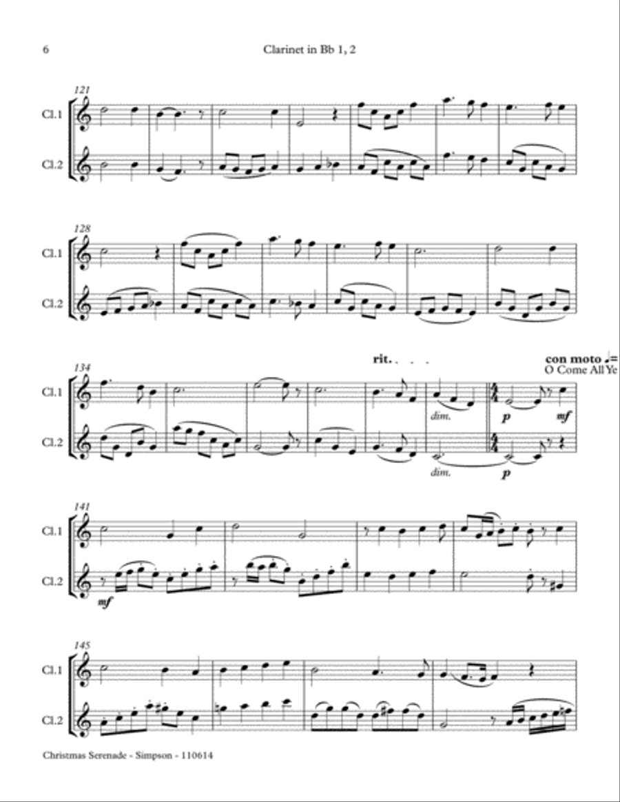 Christmas Serenade for Two Clarinets (A Christmas medley of songs) Clarinet Duet scores gallery preview page 6