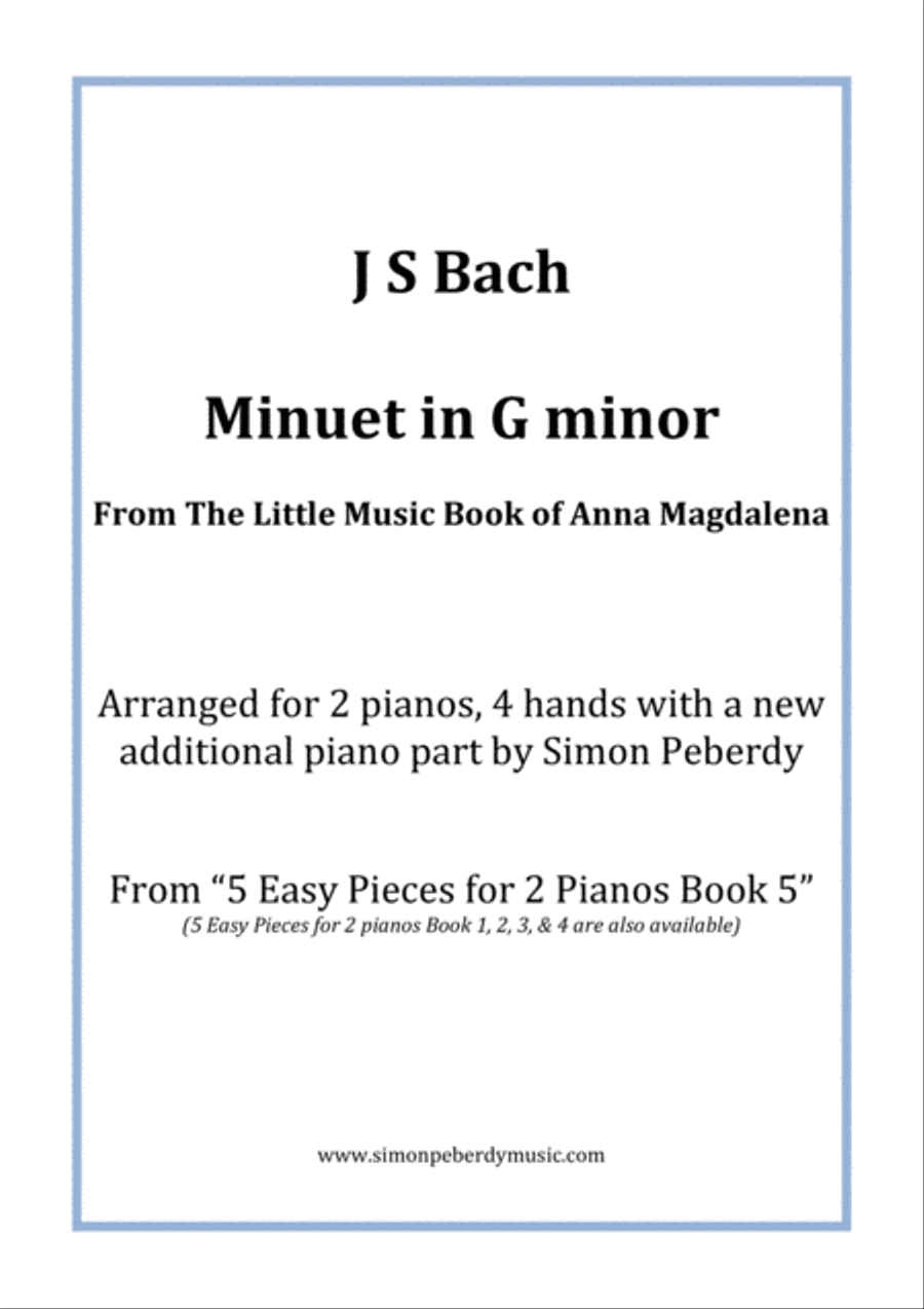 Minuet in G minor (J S Bach) from the little music book of Anna Magdalena, Arr Simon Peberdy Piano Method scores gallery preview page 1