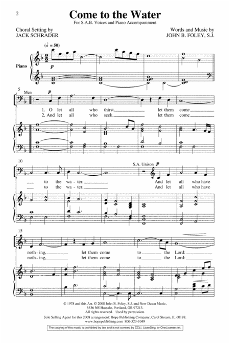 Come to the Water 4-Part scores gallery preview page 2