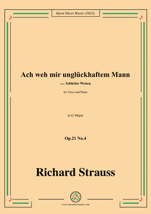 Book cover for Richard Strauss-Ach weh mir unglückhaftem Mann,Op.21 No.4,from Schlichte Weisen,in G Major