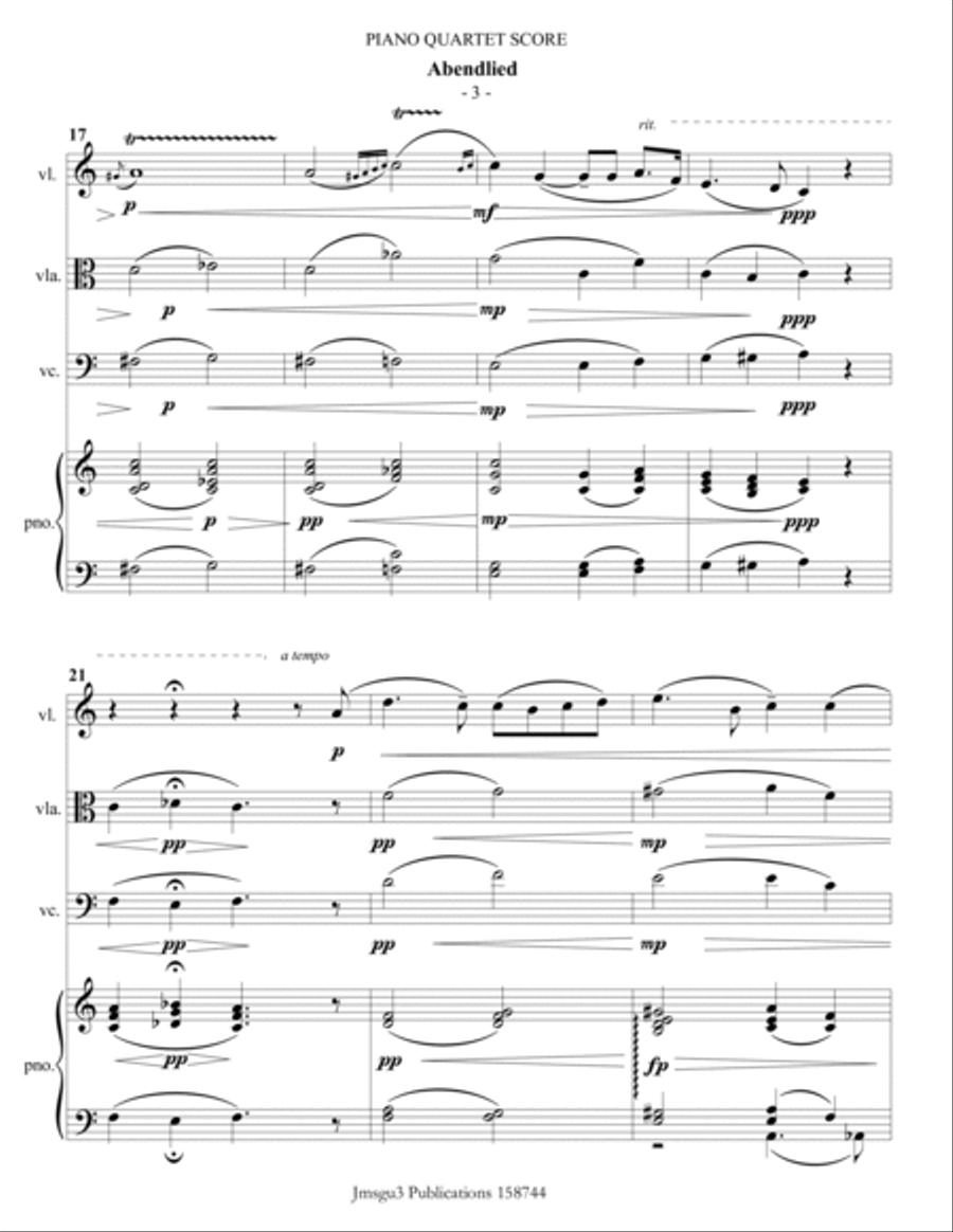 Schumann: Abendlied for Piano Quartet Piano Quartet scores gallery preview page 3