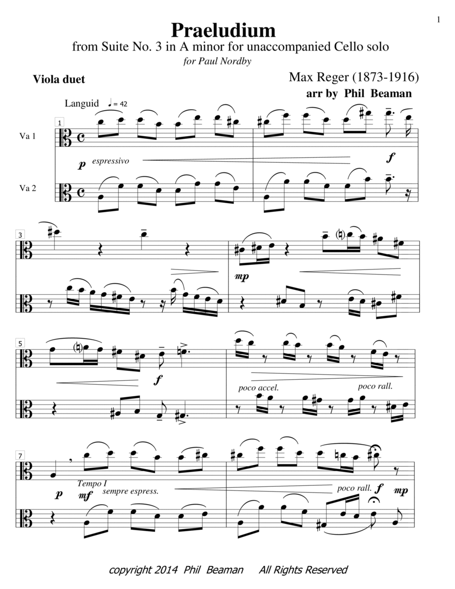 Praeludium - Reger- Viola duet String Duet scores gallery preview page 1
