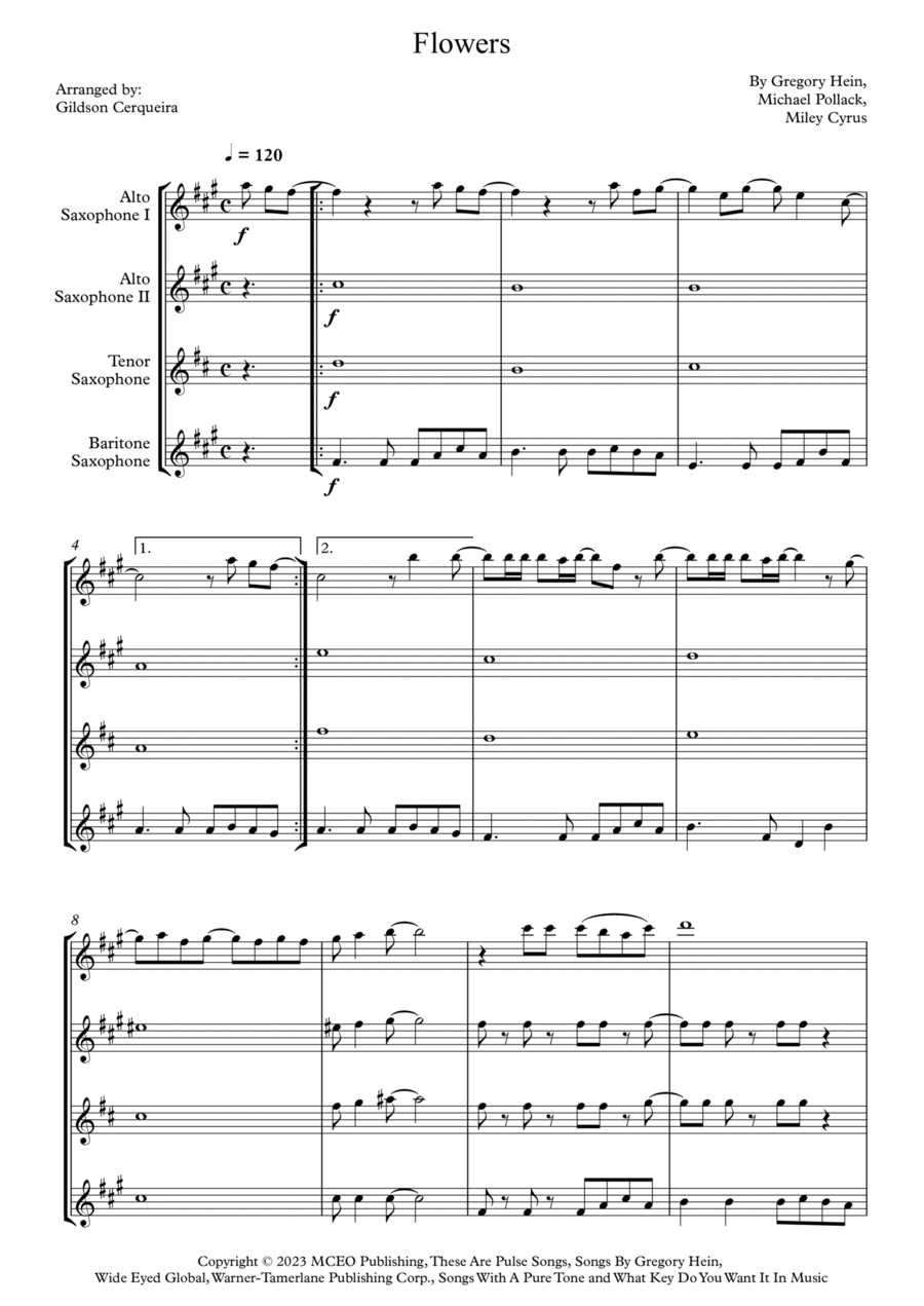 Flowers Saxophone Quartet scores gallery preview page 1
