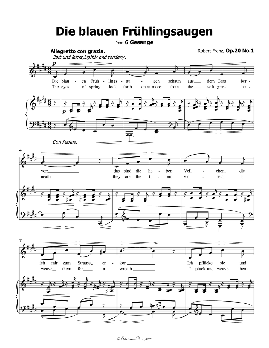 Die blauen Fruhlingsaugen, by Robert Franz, in E Major Voice scores gallery preview page 3