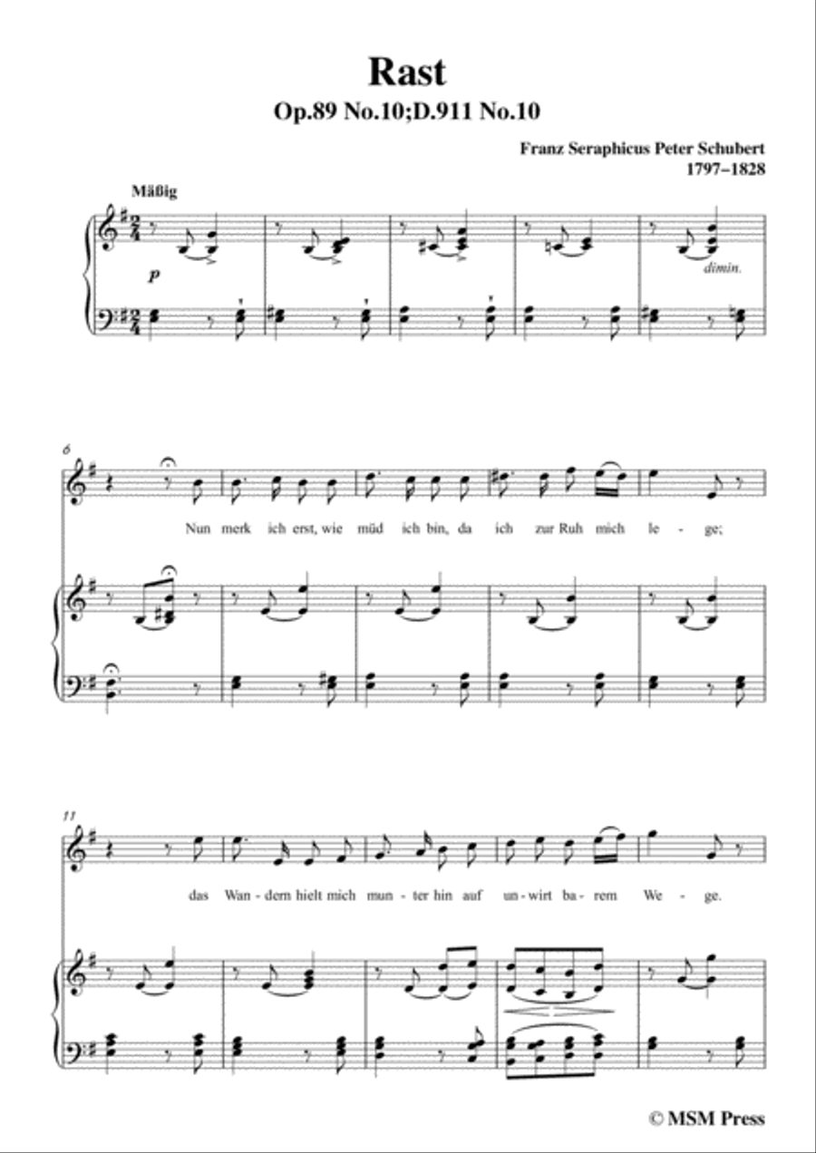 Schubert-Rast,from 'Winterreise',Op.89(D.911) No.10,in e minor,for Voice&Piano Voice scores gallery preview page 3