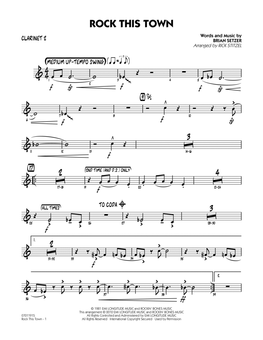 Rock This Town - Bb Clarinet 2 Jazz Ensemble scores gallery preview page 1