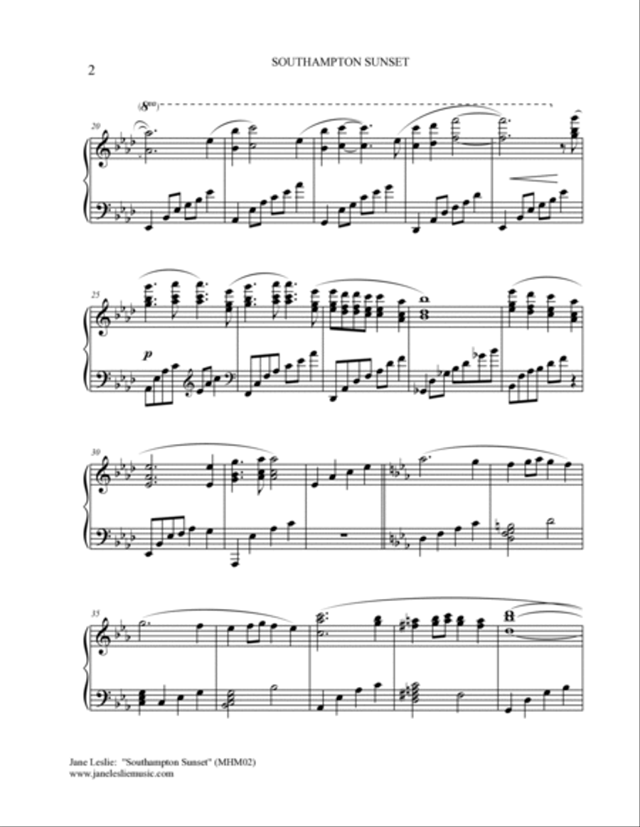 SOUTHAMPTON SUNSET - piano solo by Jane Leslie Piano Solo scores gallery preview page 2