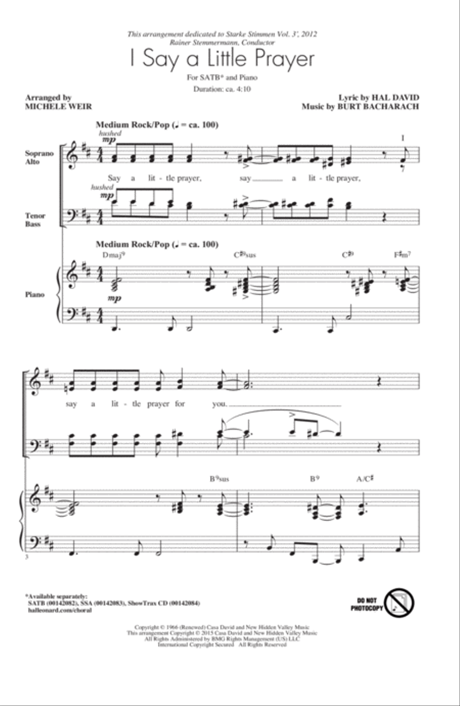 I Say A Little Prayer (arr. Michele Weir) 4-Part scores gallery preview page 1