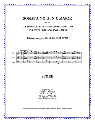 Book cover for Koch Trio Sonata No. 5 in C Major for Two German Flutes (or Two Violins) and a Bass