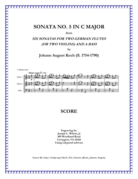 Koch Trio Sonata No. 5 in C Major for Two German Flutes (or Two Violins) and a Bass image number null