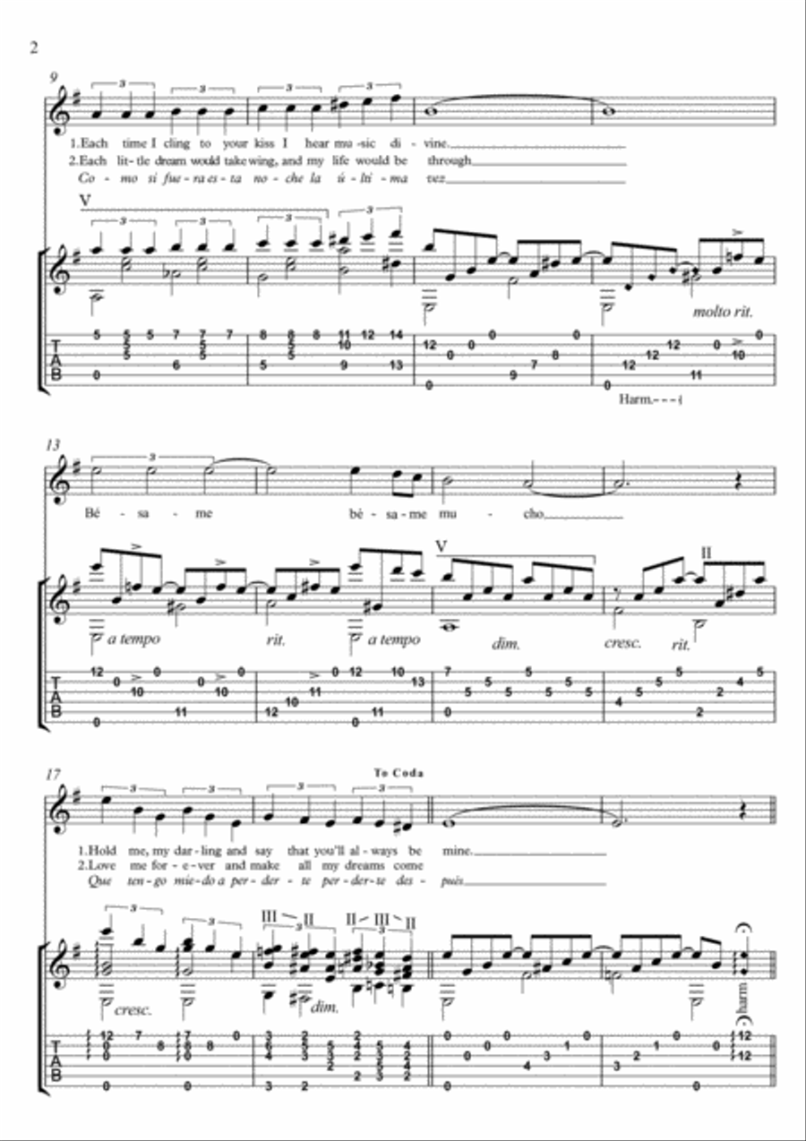 Besame Mucho (Kiss Me Much) Guitar Tablature scores gallery preview page 2